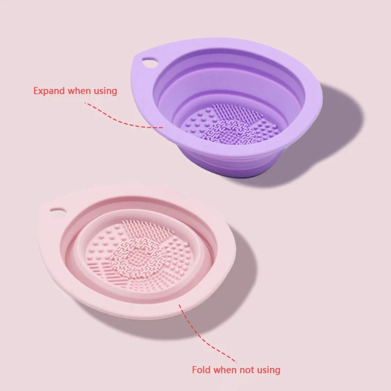 Bol pliable de nettoyage pour pinceaux de maquillage en silicone, nettoyeur pour houppettes à poudre, tapis doux pour laver les pinceaux à fard à paupières, outil de beauté avec surface de frottement.