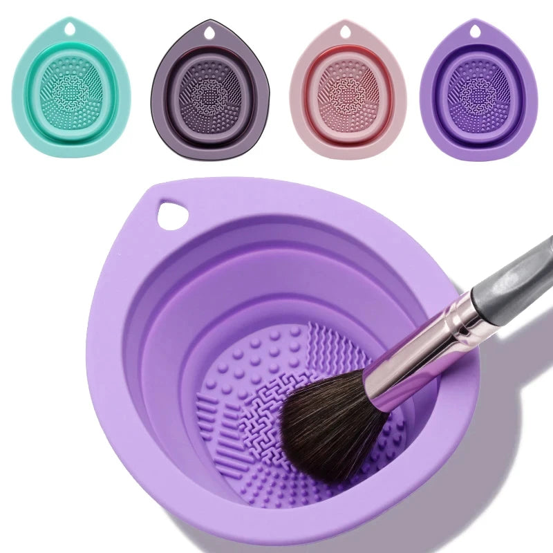 Bol pliable de nettoyage pour pinceaux de maquillage en silicone, nettoyeur pour houppettes à poudre, tapis doux pour laver les pinceaux à fard à paupières, outil de beauté avec surface de frottement.