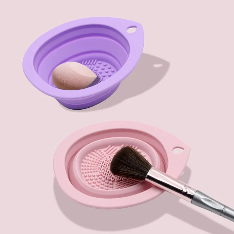 Bol pliable de nettoyage pour pinceaux de maquillage en silicone, nettoyeur pour houppettes à poudre, tapis doux pour laver les pinceaux à fard à paupières, outil de beauté avec surface de frottement.